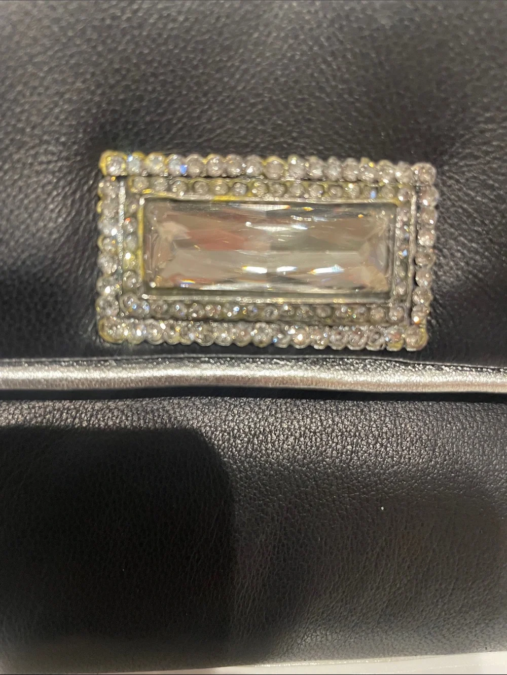 Clara Kasavina Black Leather Evening Clutch Crystal Clasp & Dust Bag - NWOT